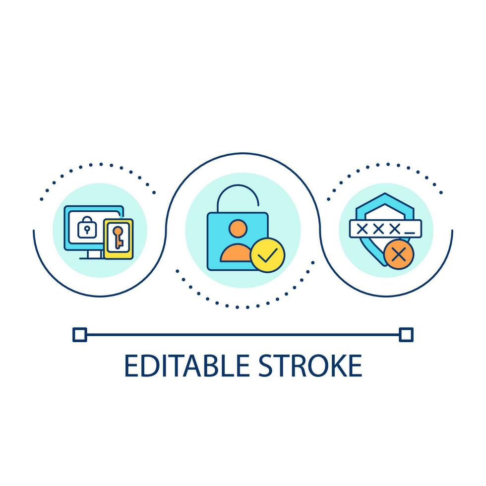 affidabile accesso ciclo continuo concetto icona. forte autenticazione dati. sicuro identità. digitale protezione astratto idea magro linea illustrazione. isolato schema disegno. modificabile ictus vettore