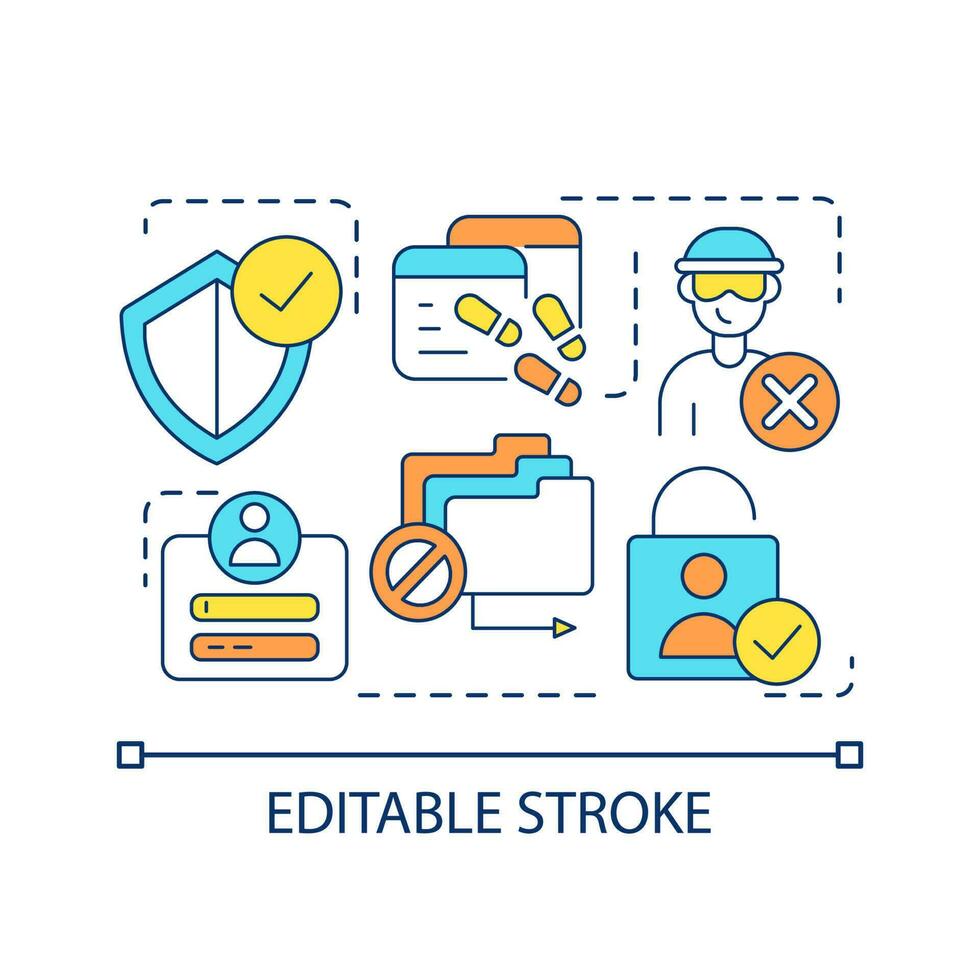 impedire pirateria concetto icona. evitare sociale ingegneria attacco. digitale sicurezza. dati protezione astratto idea magro linea illustrazione. isolato schema disegno. modificabile ictus vettore