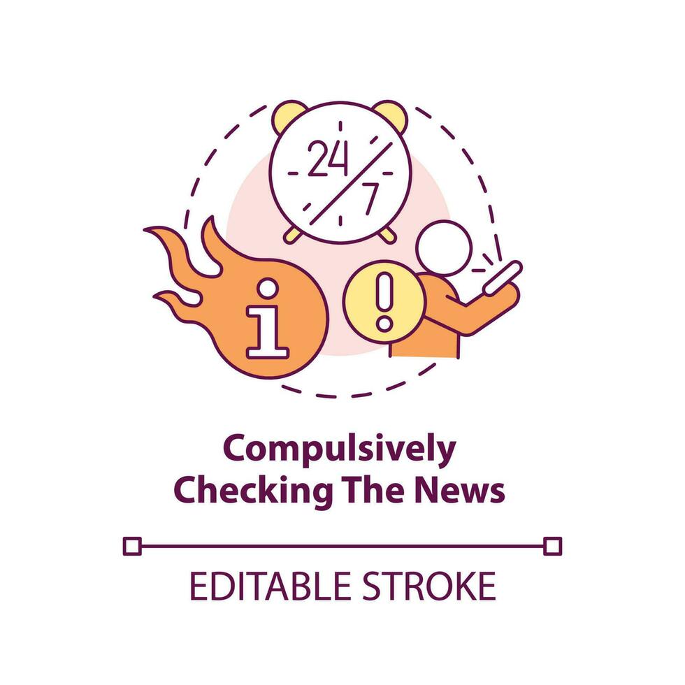 compulsivamente controllo notizia concetto icona. problematico informazione consumo astratto idea magro linea illustrazione. isolato schema disegno. modificabile ictus vettore