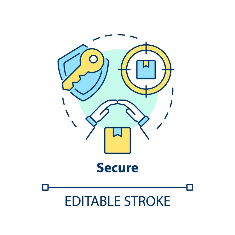 sicuro concetto icona. sicurezza di inviare scatola Servizi. pacchi protezione. caselle di posta professionisti astratto idea magro linea illustrazione. isolato schema disegno. modificabile ictus vettore