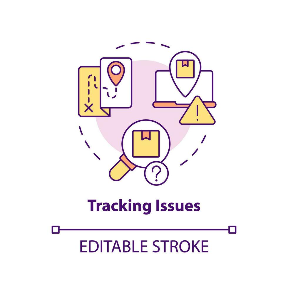puntamento problemi concetto icona. monitoraggio spedizione modo. tradizionale posta inconvenienti astratto idea magro linea illustrazione. isolato schema disegno. modificabile ictus vettore