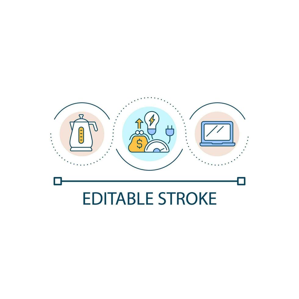 alto energia consumando elettrodomestici ciclo continuo concetto icona. scollegare elettronica. Salva elettricità e energia astratto idea magro linea illustrazione. isolato schema disegno. modificabile ictus vettore