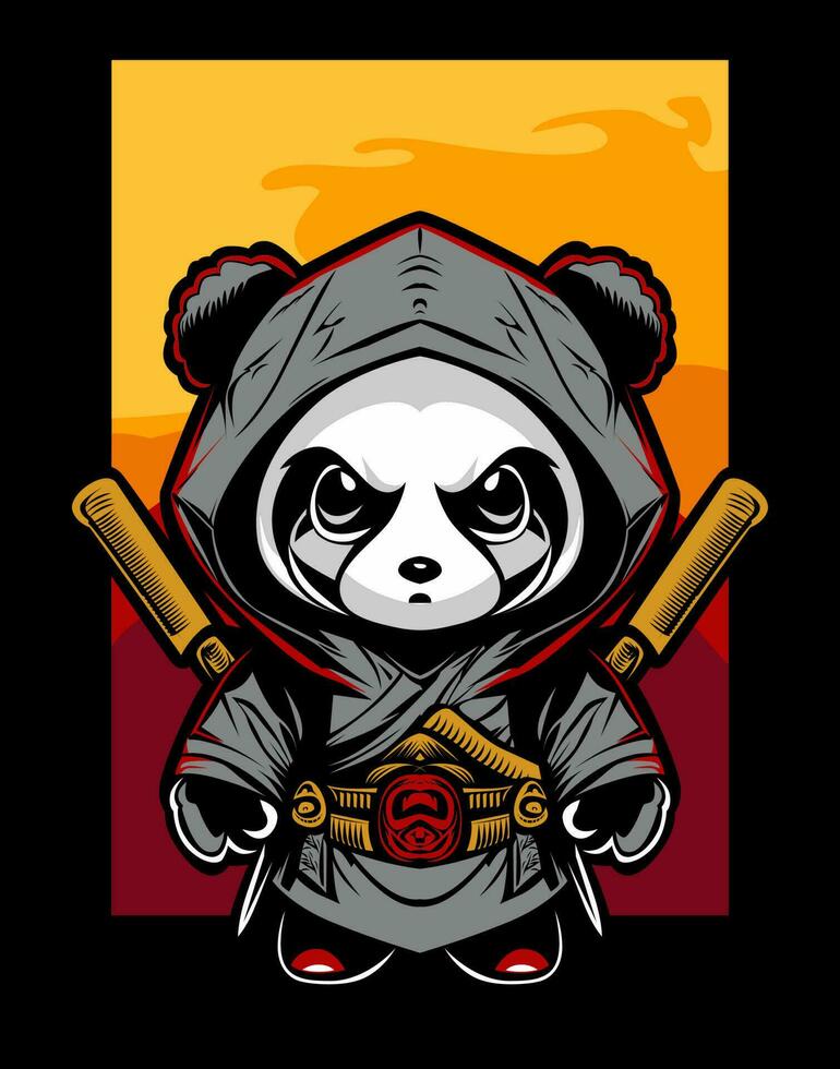 panda samurai giapponese con illustrazione vettoriale di spada katana