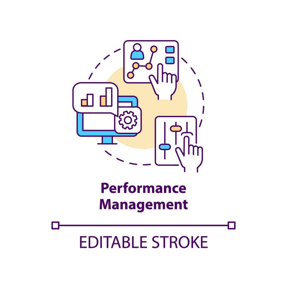 prestazione gestione concetto icona. potenziamento produttività. miglioramento efficienza astratto idea magro linea illustrazione. isolato schema disegno. modificabile ictus vettore