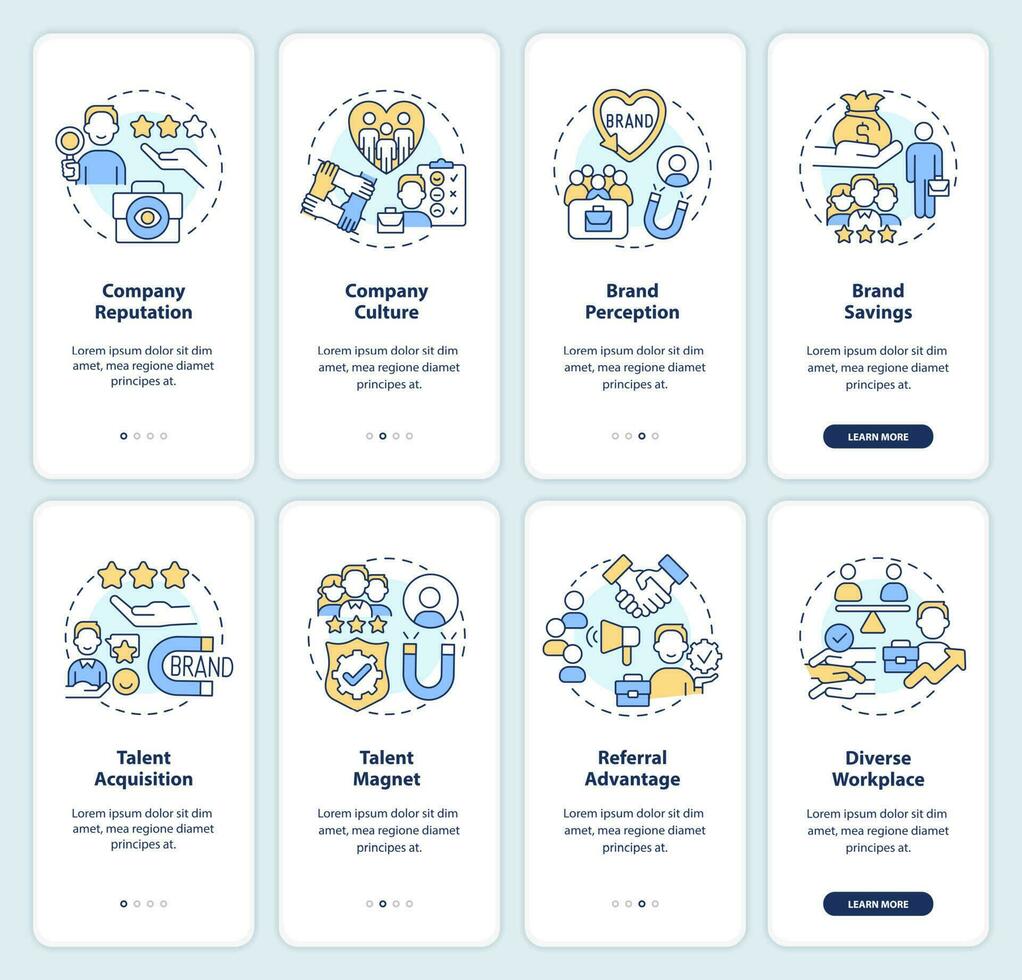 importanza di datore di lavoro il branding onboarding mobile App schermo impostare. hr Procedura dettagliata 4 passaggi modificabile grafico Istruzioni con lineare concetti. ui, ux, gui modello vettore