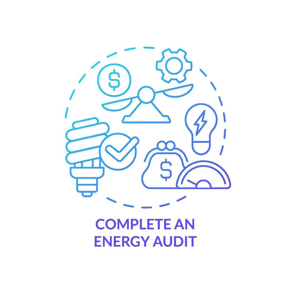 completare energia revisione blu pendenza concetto icona. ridurre elettricità utilizzo. budgeting per inflazione astratto idea magro linea illustrazione. isolato schema disegno vettore