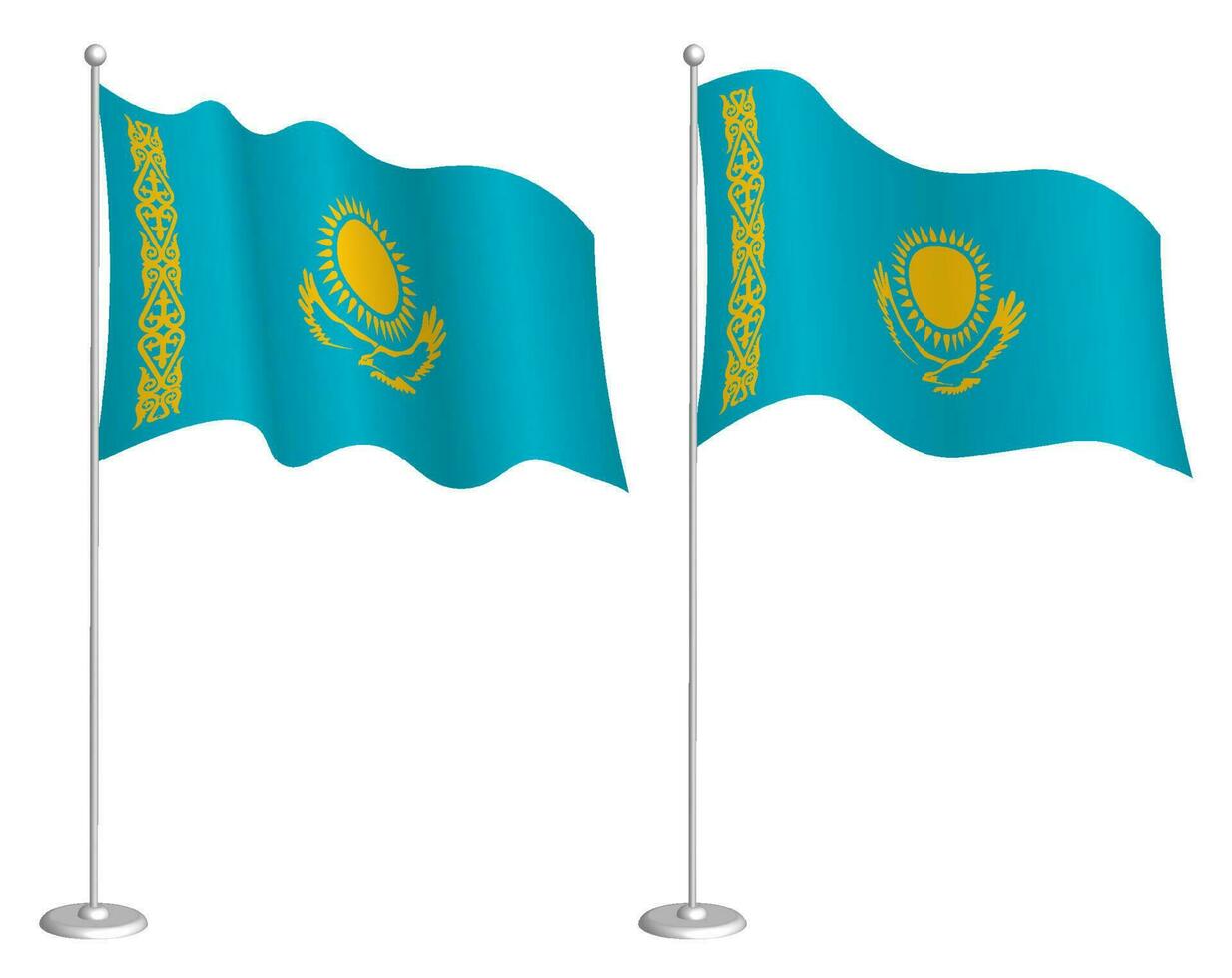 bandiera di repubblica di Kazakistan su pennone agitando nel vento. vacanza design elemento. posto di controllo per carta geografica simboli. isolato vettore su bianca sfondo