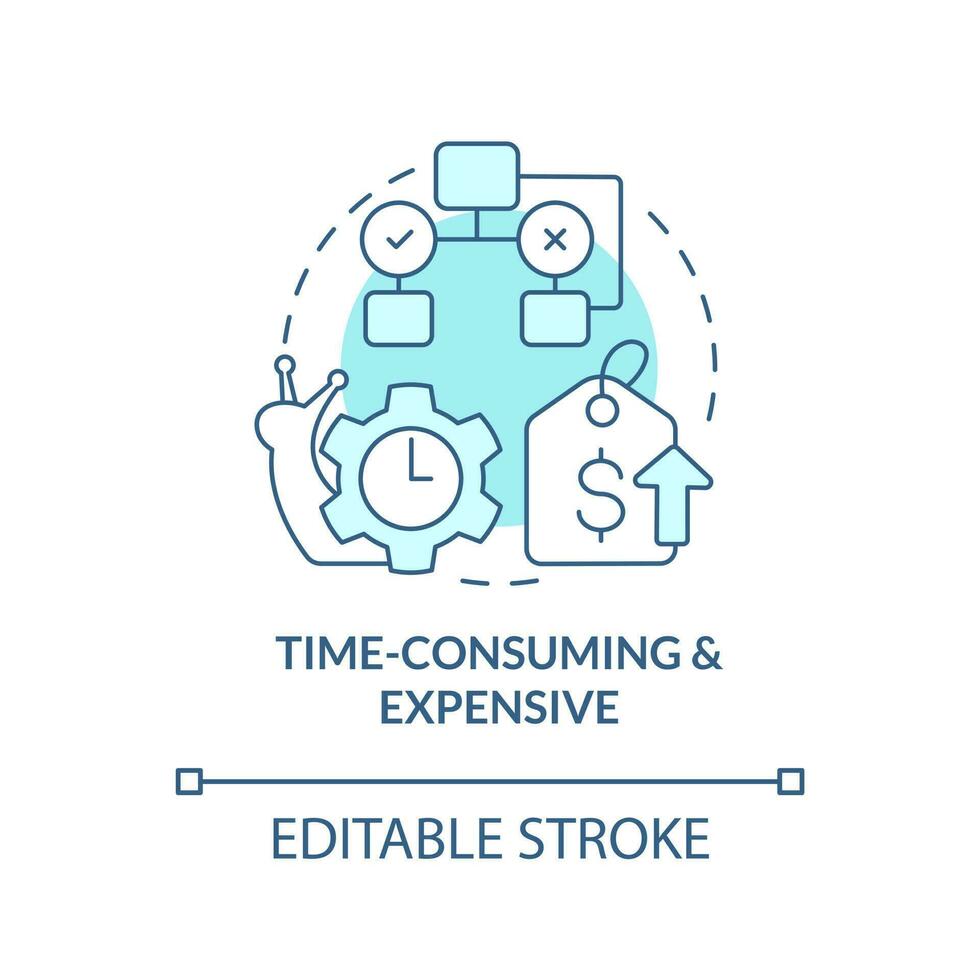 tempo consumando e costoso turchese concetto icona. causale ricerca svantaggio astratto idea magro linea illustrazione. isolato schema disegno. modificabile ictus vettore