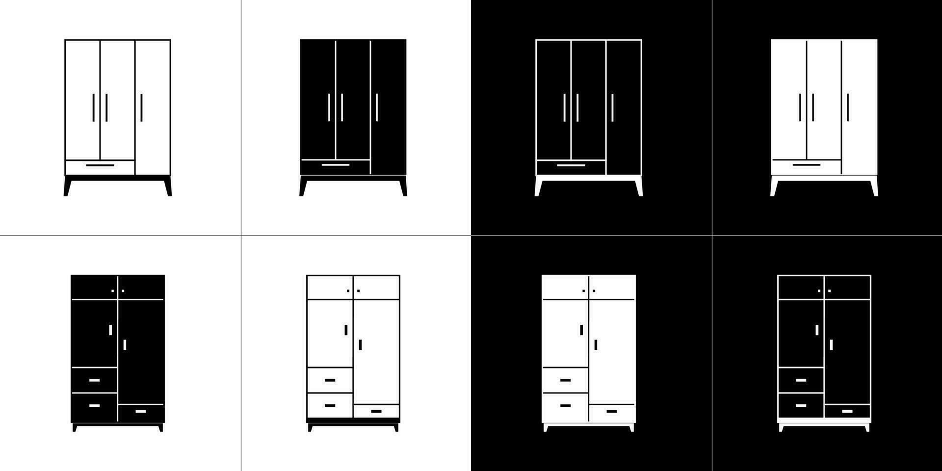 armadio icone impostare. schema impostato di armadio vettore icone per ragnatela design isolato su nero sfondo