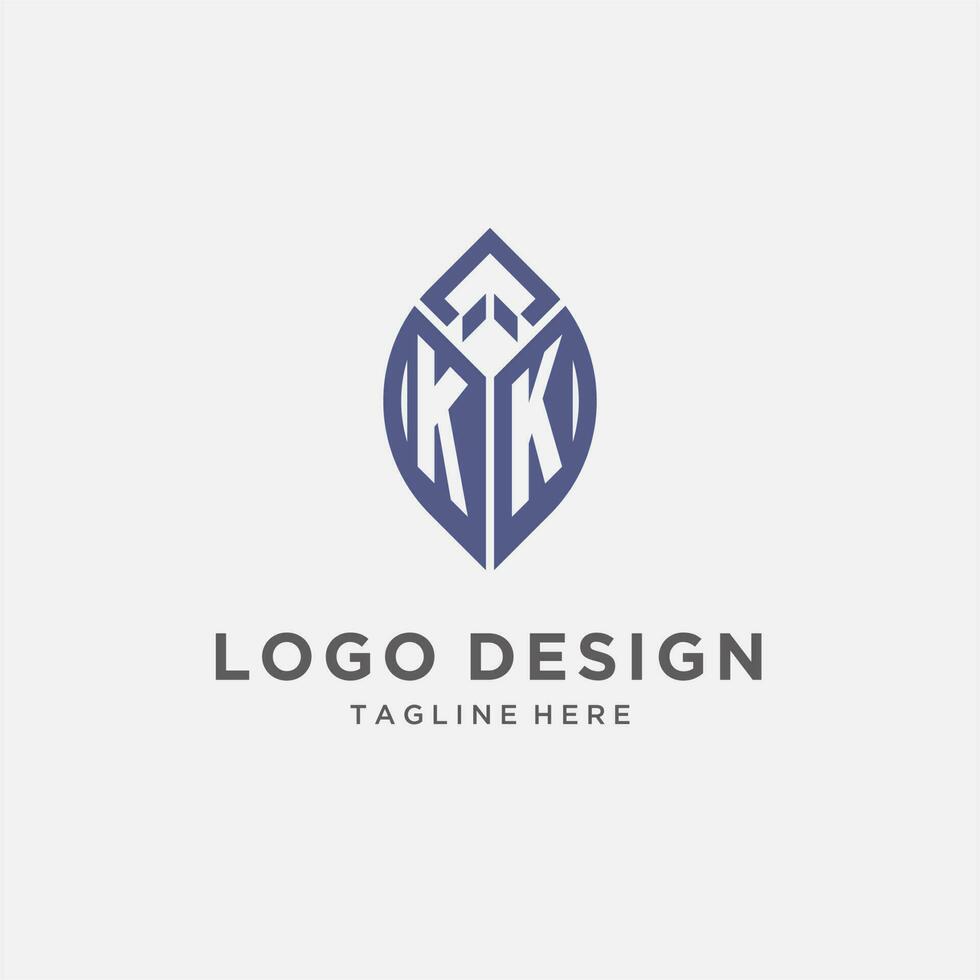 kk logo con foglia forma, pulito e moderno monogramma iniziale logo design vettore