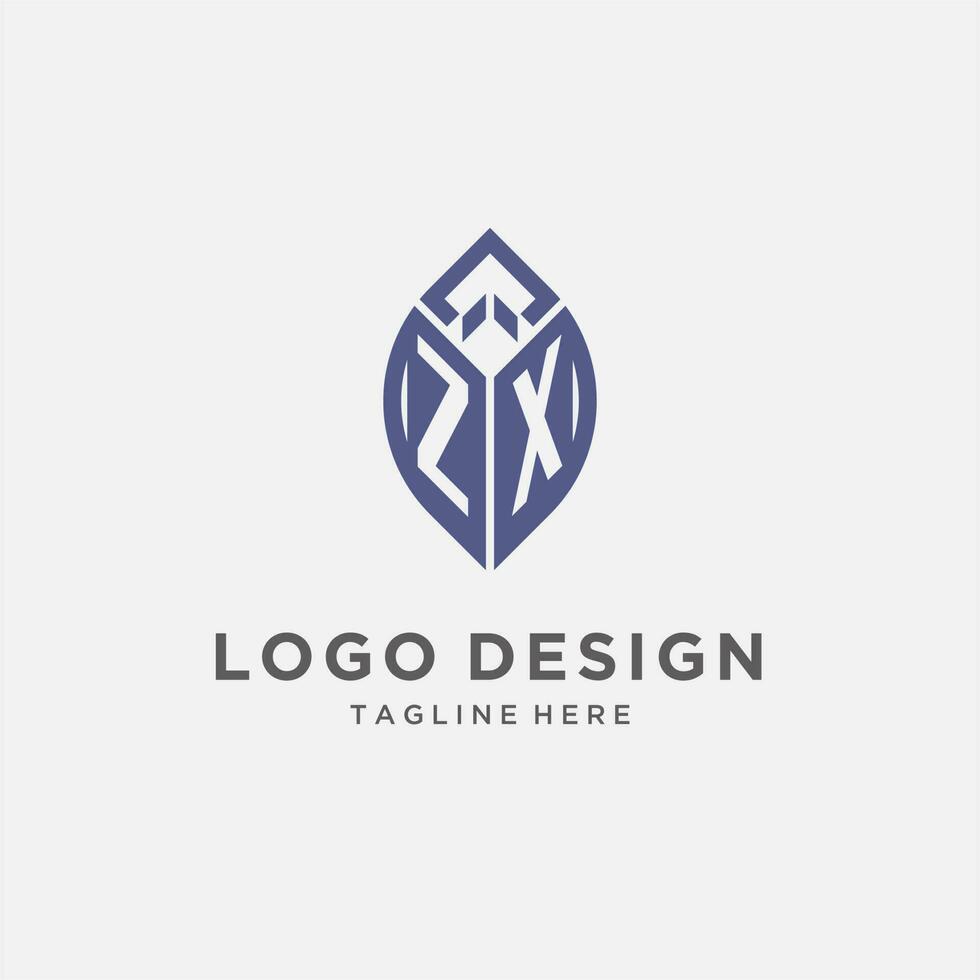 zx logo con foglia forma, pulito e moderno monogramma iniziale logo design vettore