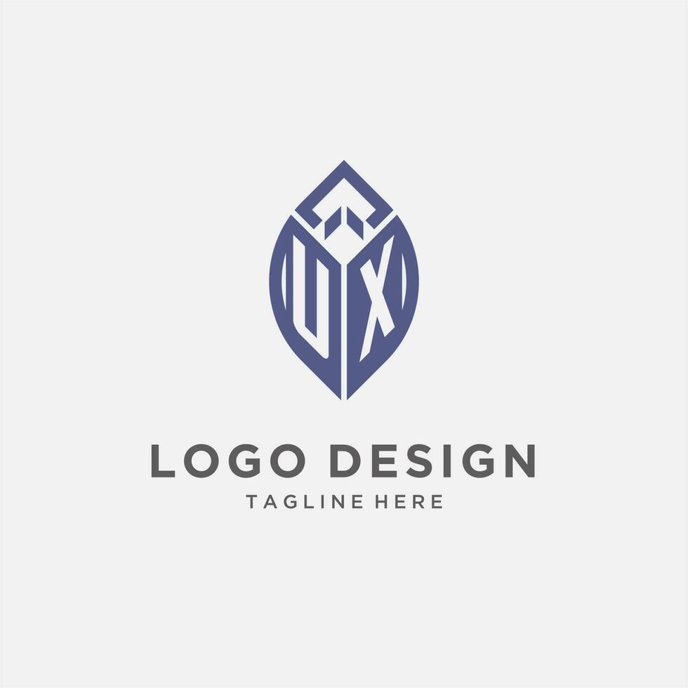 UX logo con foglia forma, pulito e moderno monogramma iniziale logo design vettore