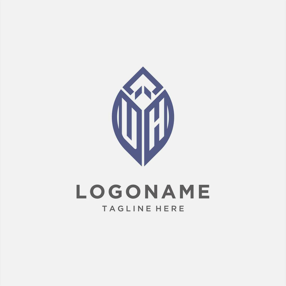 uh logo con foglia forma, pulito e moderno monogramma iniziale logo design vettore