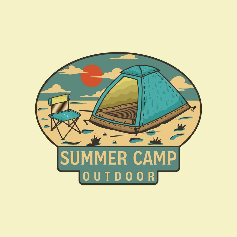 estate campo Vintage ▾ vettore design. all'aperto avventura distintivo logo design. estate campo bambini design.