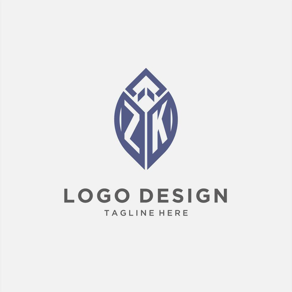 zk logo con foglia forma, pulito e moderno monogramma iniziale logo design vettore