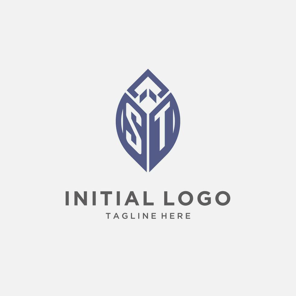 st logo con foglia forma, pulito e moderno monogramma iniziale logo design vettore