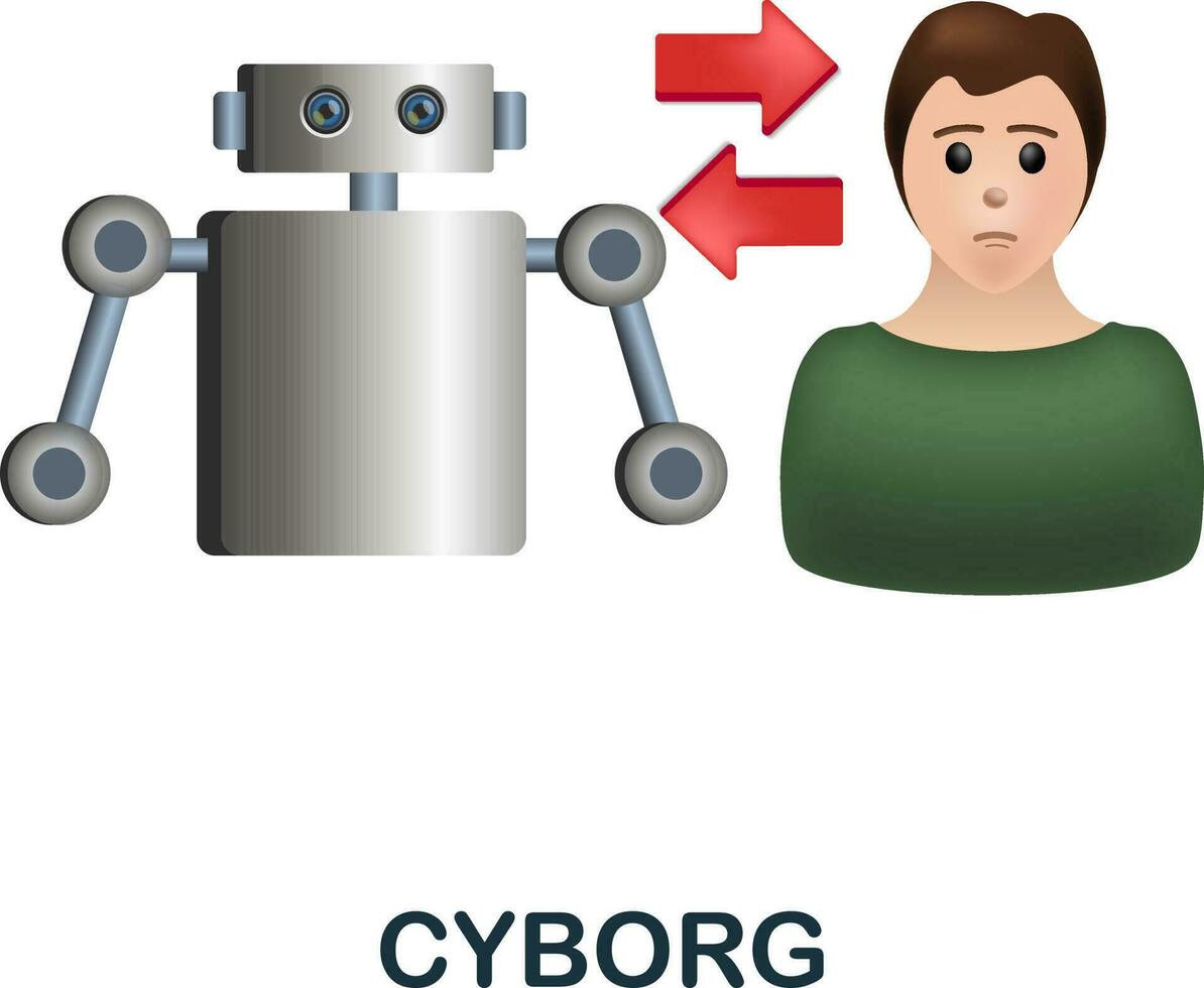 cyborg icona. 3d illustrazione a partire dal futuro tecnologia collezione. creativo cyborg 3d icona per ragnatela disegno, modelli, infografica e Di Più vettore