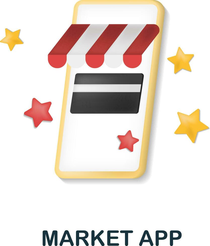 mercato App icona. 3d illustrazione a partire dal e-commerce collezione. creativo mercato App 3d icona per ragnatela disegno, modelli, infografica e Di Più vettore
