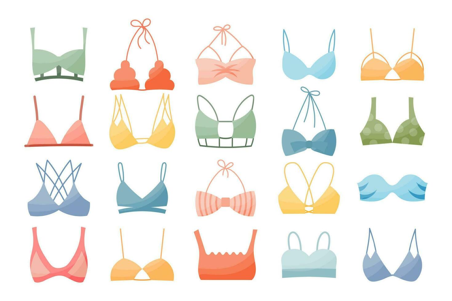 impostato di diverso tipi di Da donna reggiseni. colorato icone, vettore