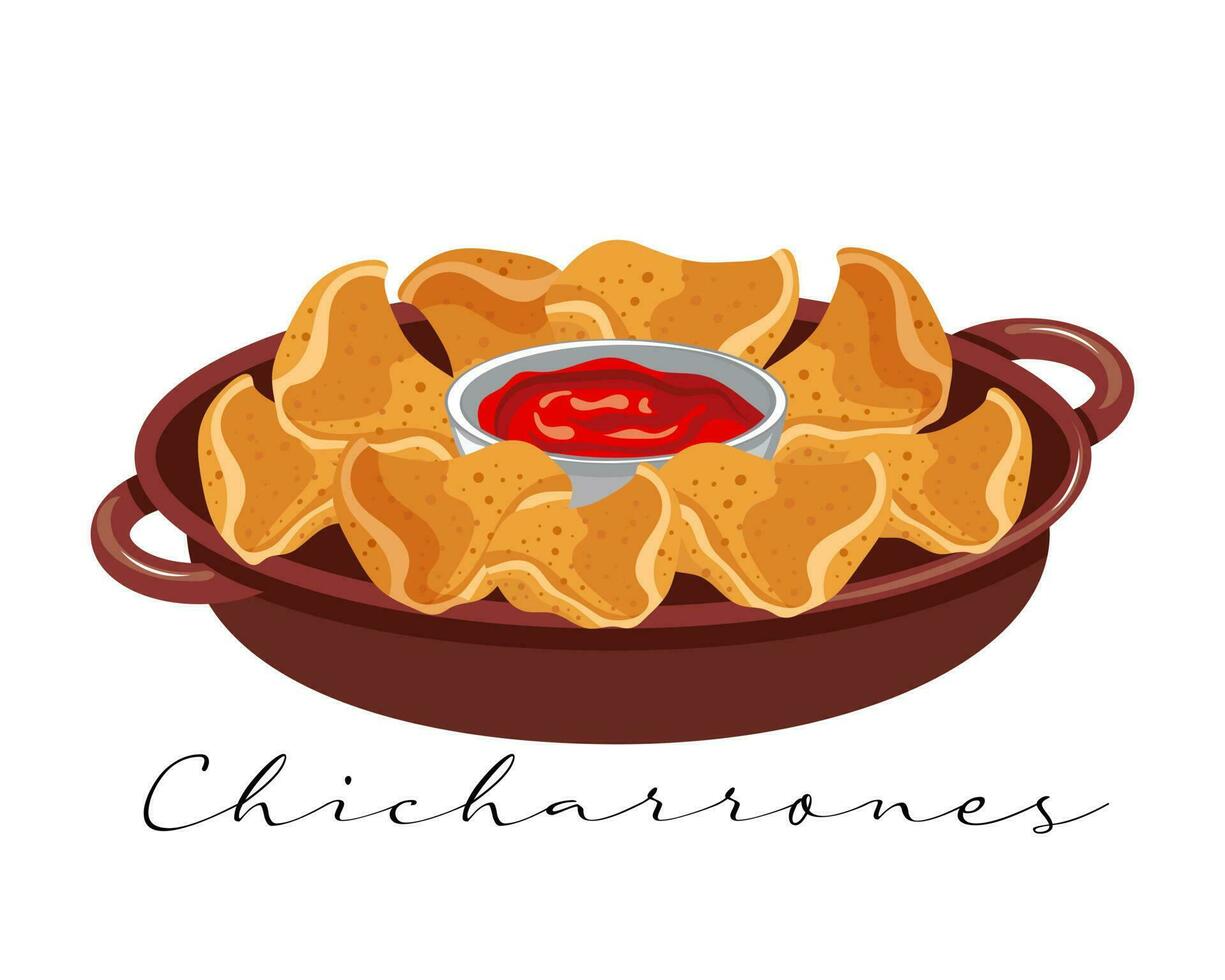 grigliato Maiale pelle, chicharrones, latino americano cucina. nazionale cucina. cibo illustrazione, vettore