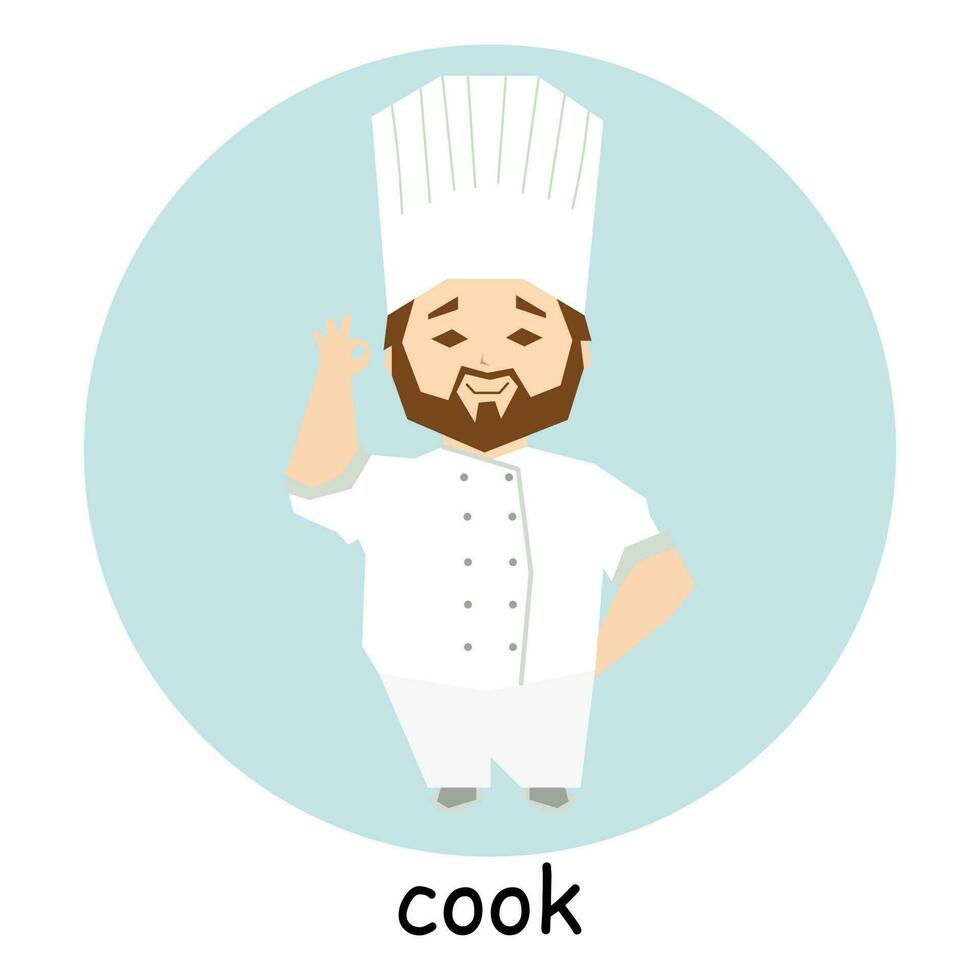 maschio cucinare, carattere, avatar, ritratto. professione illustrazione nel piatto cartone animato stile, vettore