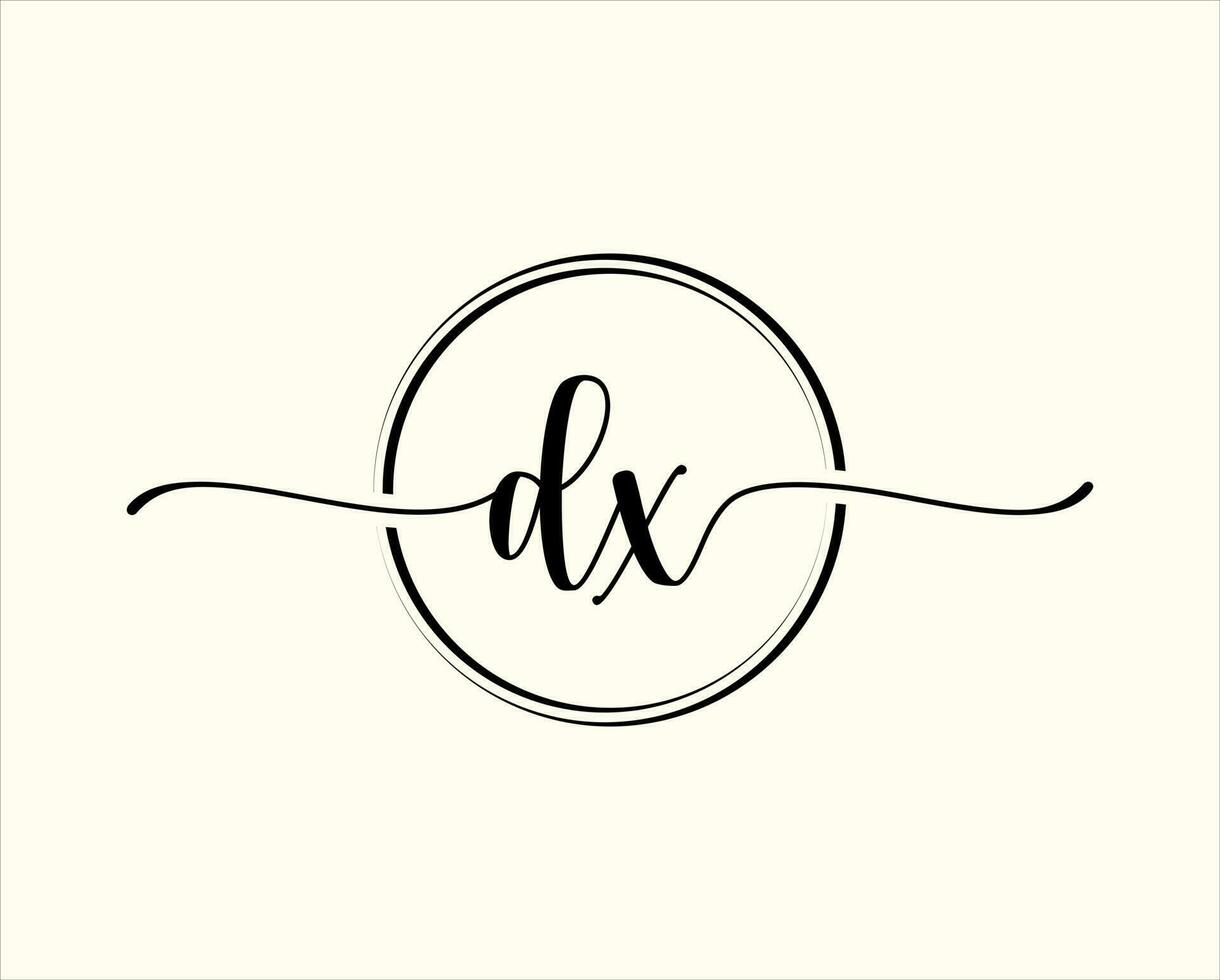 iniziale grafia dx cerchio logo illustrazione. dx lettera logo design con nero cerchio. iniziale dx bellezza monogramma e elegante logo design vettore