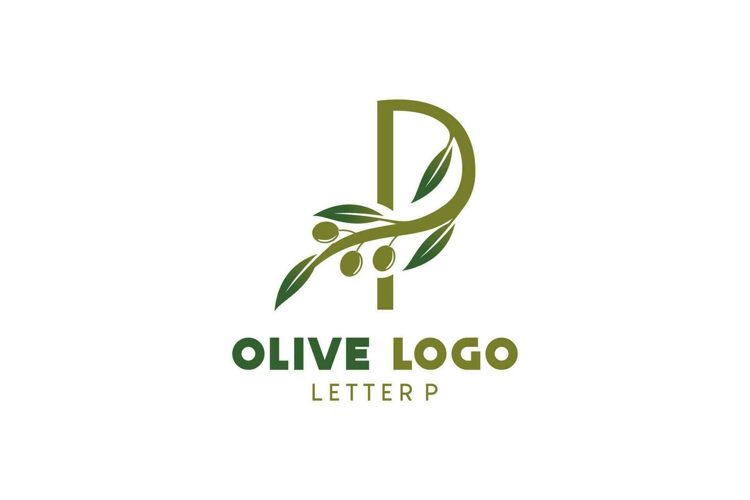 oliva logo design con lettera p concetto, naturale verde oliva vettore illustrazione