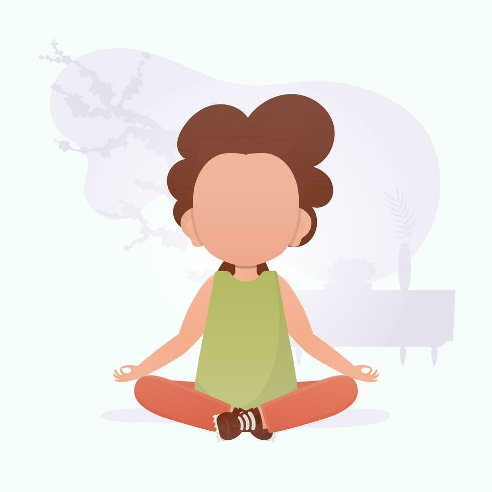 poco ragazza è fare yoga. figli di meditazione. cartone animato stile. vettore