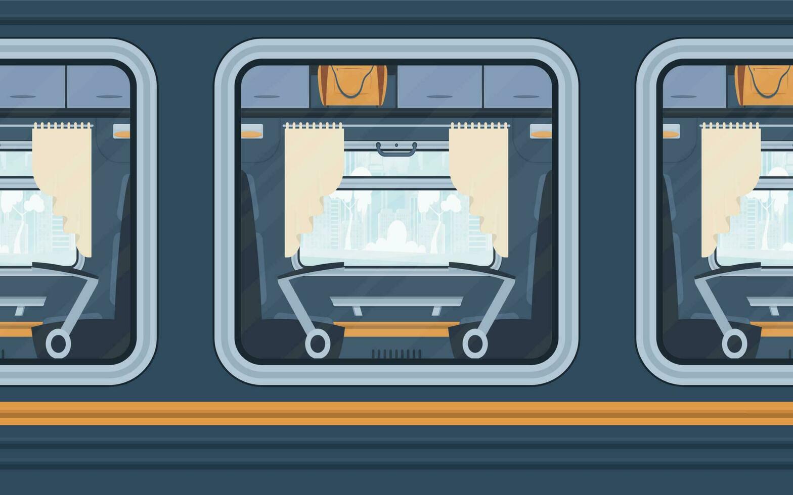 finestre treno. rotaia trasporto fuori. cartone animato stile. piatto stile. vettore