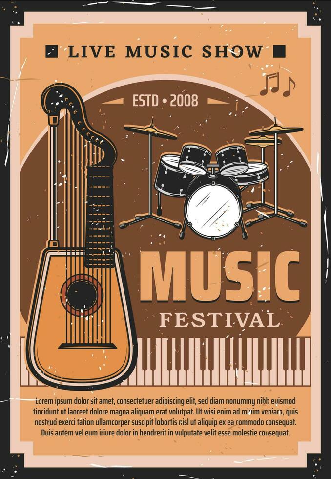 poster del festival musicale con strumenti musicali vettore