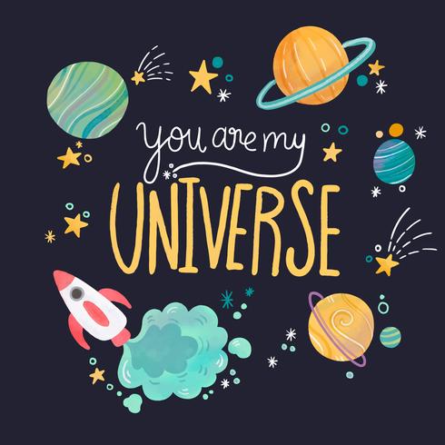 Universo carino con pianeti e scritte con citazione vettore