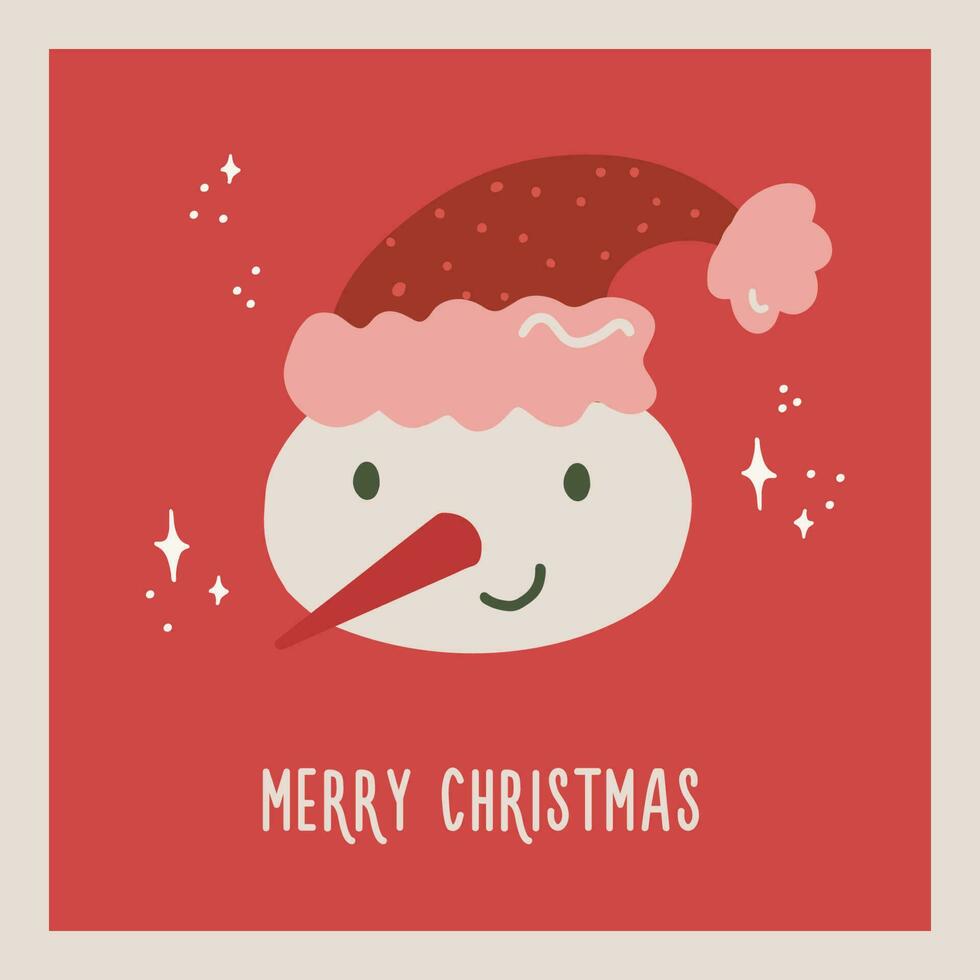 vettore Natale e nuovo anno carta pupazzo di neve Babbo Natale cappello scintille nuovo anno simboli