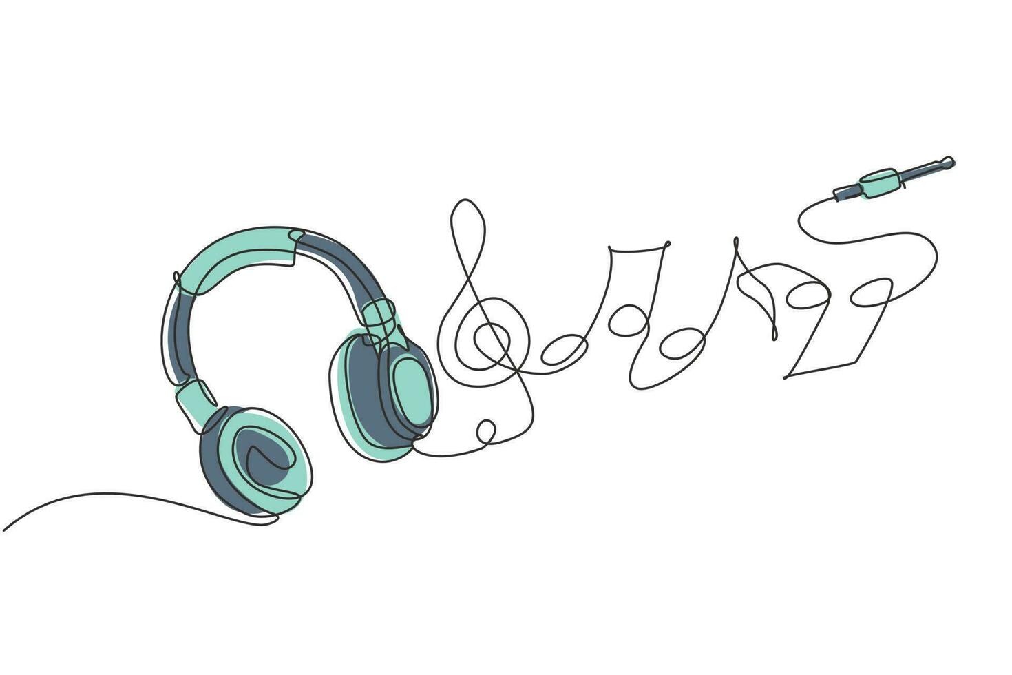 cuffie per disegno a linea continua singola. gadget musicale e nota. schizzo del profilo delle cuffie audio. concetto di vettore lineart del simbolo musicale. illustrazione vettoriale di disegno grafico dinamico di una linea