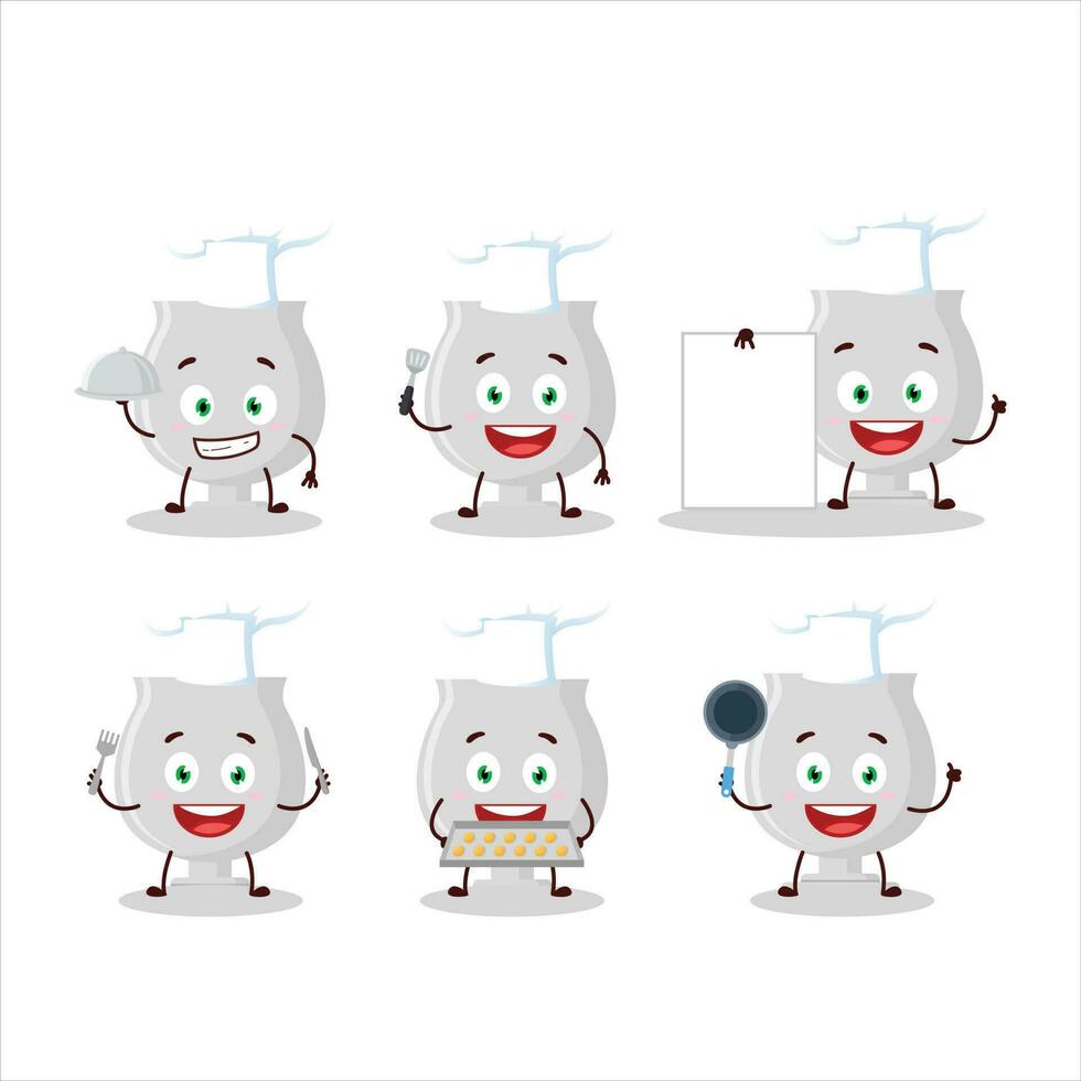 cartone animato personaggio di argento trofeo con vario capocuoco emoticon vettore