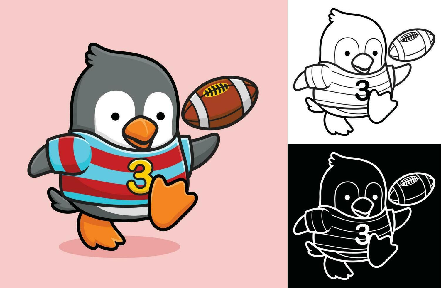 poco pinguino giocando Rugby. vettore cartone animato illustrazione nel piatto icona stile