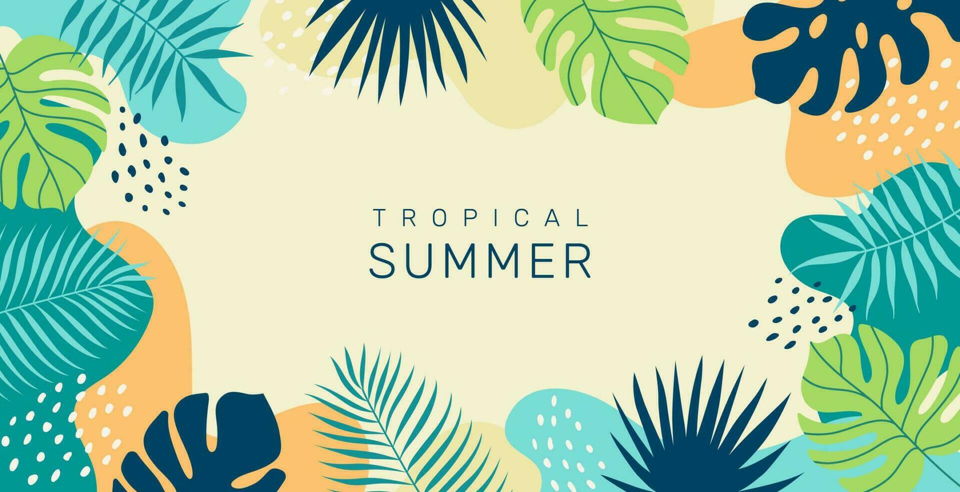 estate astratto tropicale sfondo con palma le foglie. floreale esotico hawaiano sfondo. moderno di moda colorato design. vettore modello per saluto carte, manifesti, striscioni.