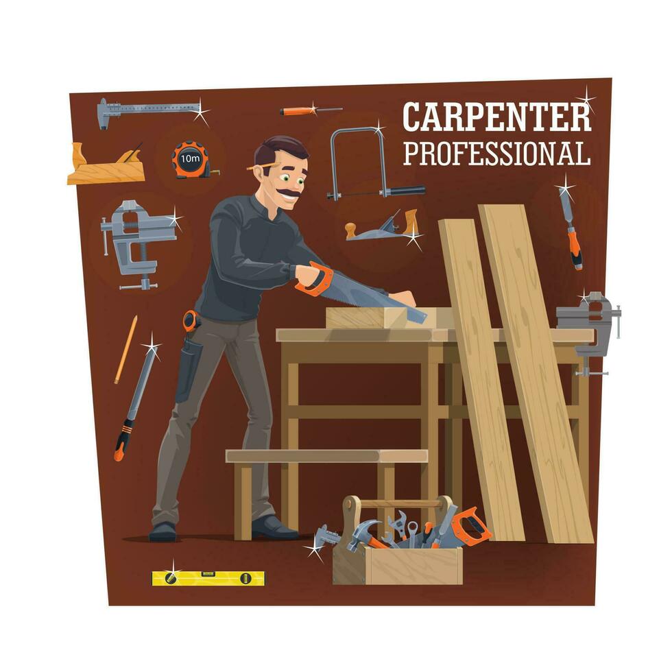 professionale carpenteria lavoratore carattere, vettore