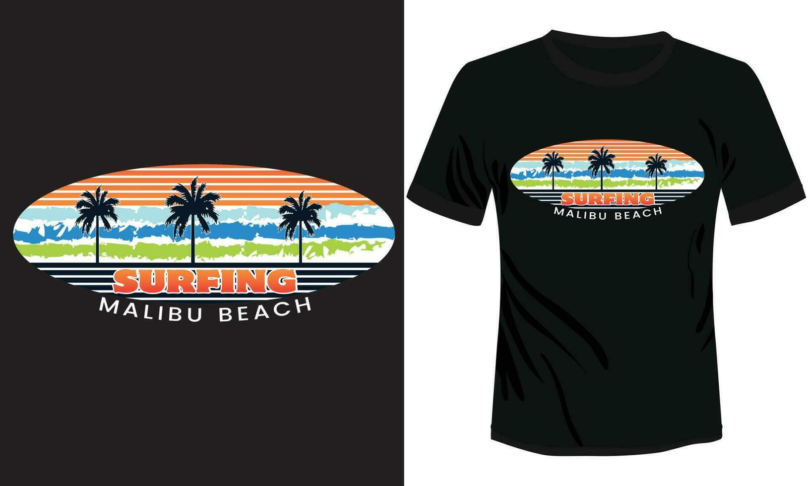 California fare surf con palma alberi vettore moderno maglietta illustrazione disegno, California Malibu spiaggia fare surf maglietta design