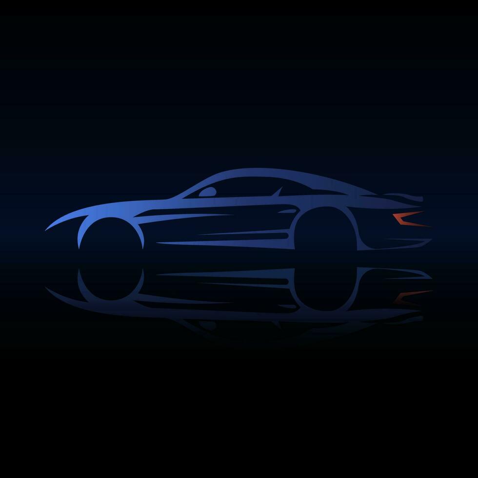 elegante blu gli sport auto silhouette con riflessione su nero sfondo vettore