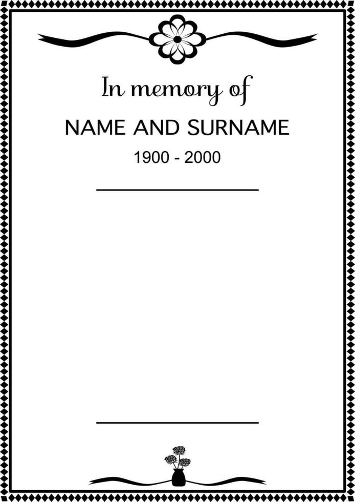 vettore - bellissimo funerale carta o condoglianze carta modello su bianca sfondo. nero e bianca colore. fine di vita. Morte, necrologio concetto. copia spazio.