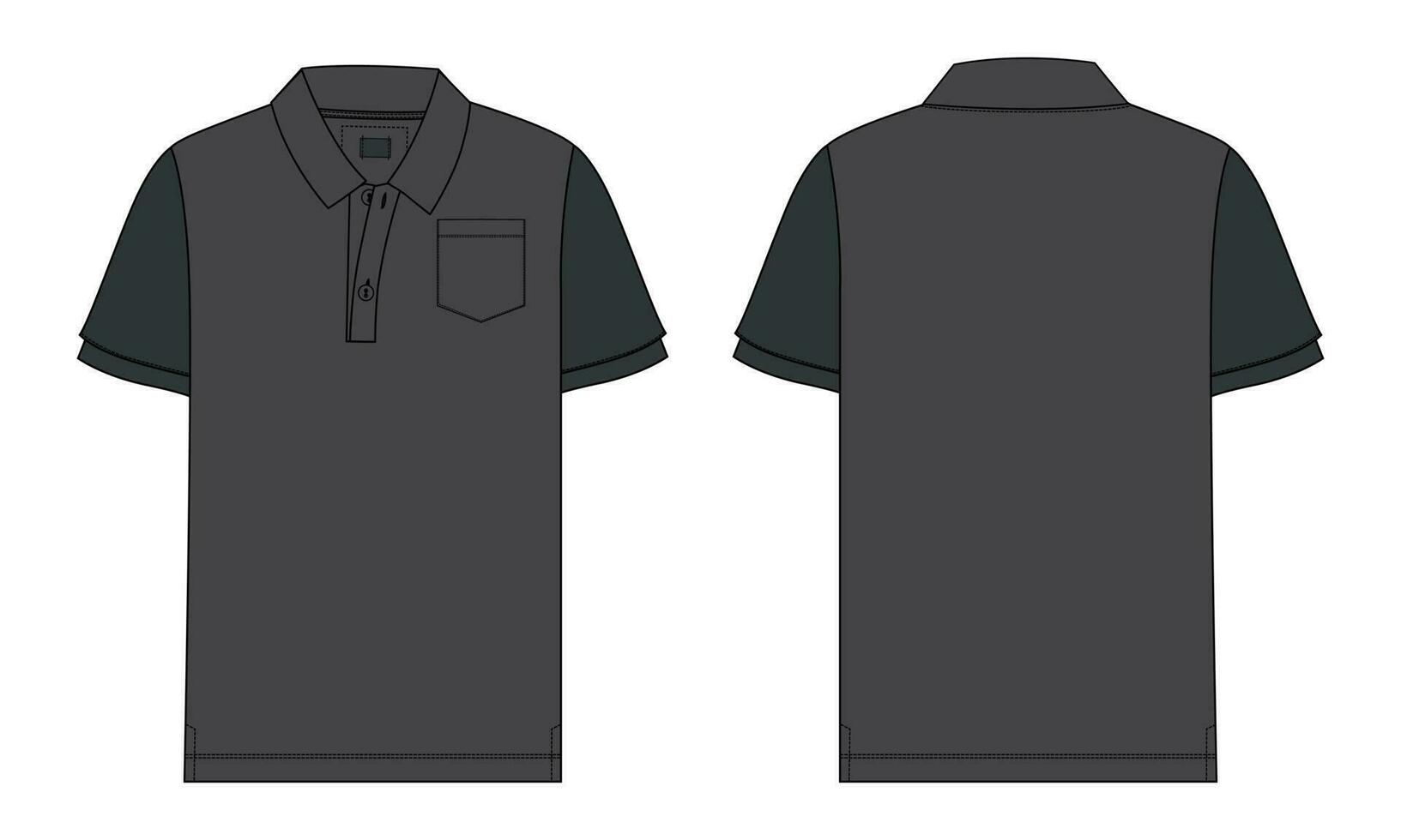 Due tono colore corto manica polo camicia tecnico moda disegno piatto schizzo modello davanti e indietro Visualizza. abbigliamento vestito design vettore illustrazione finto su polo tee.