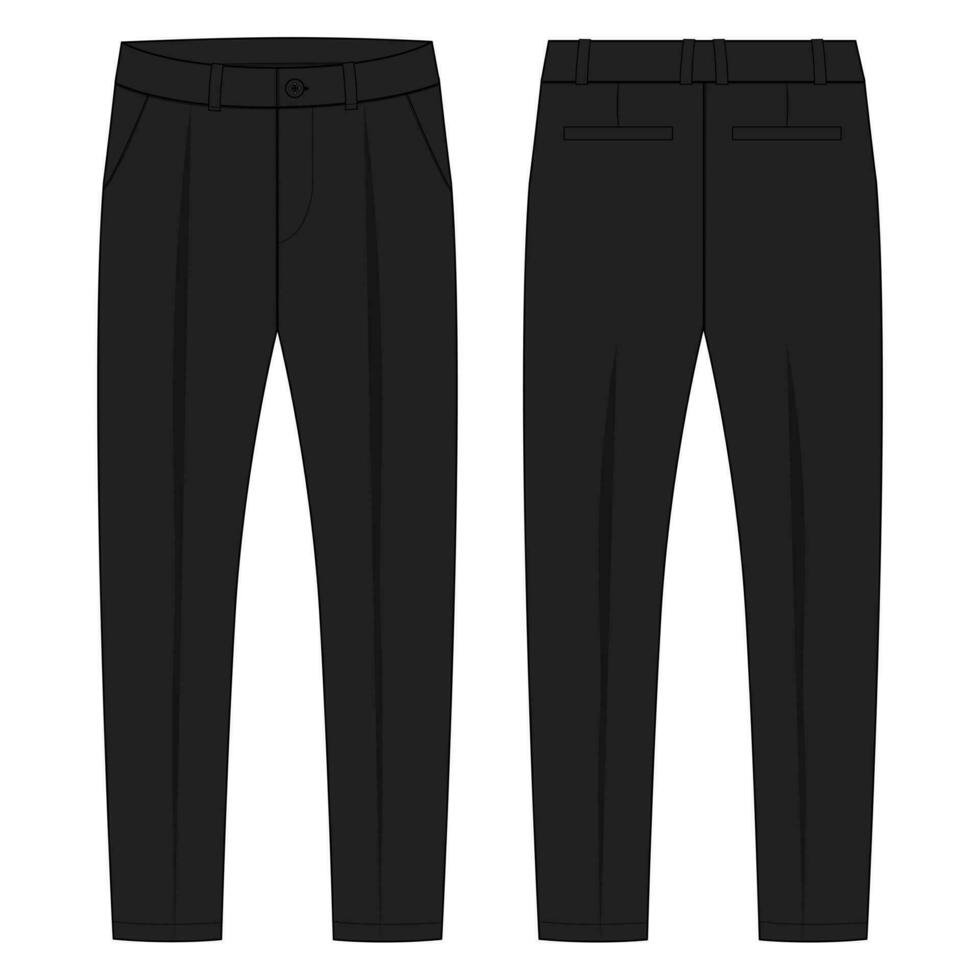 pantaloni pantaloni tecnico moda piatto schizzo vettore illustrazione nero colore modello davanti e indietro Visualizza.