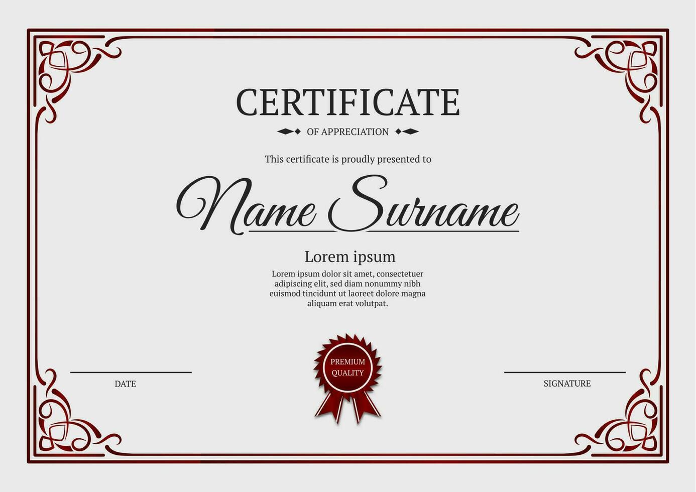 certificato modello, con Vintage ▾ telaio vettore