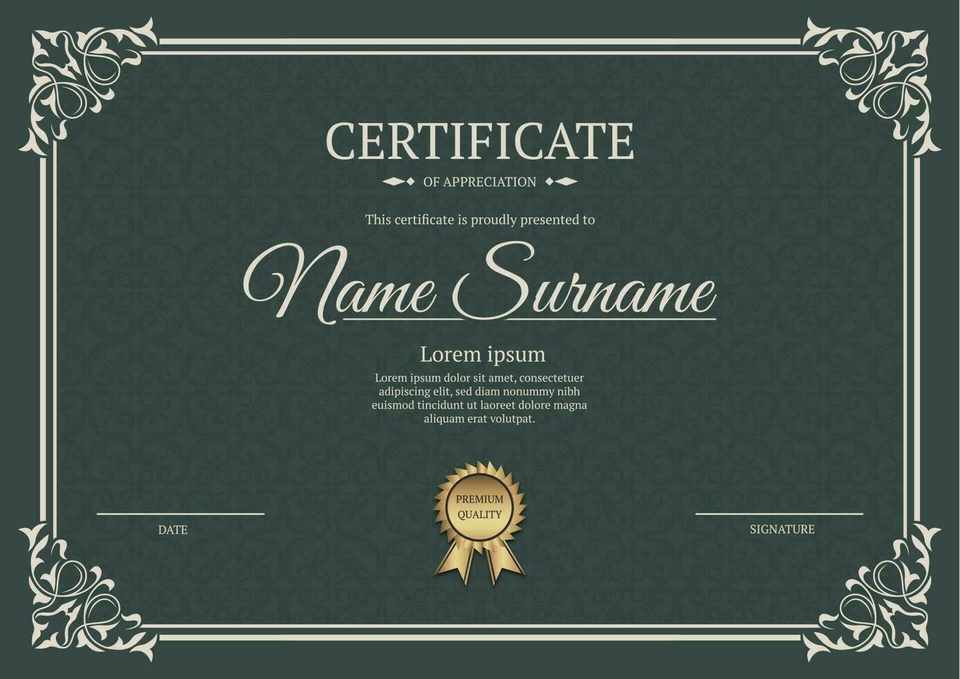 certificato modello, con oro confine vettore