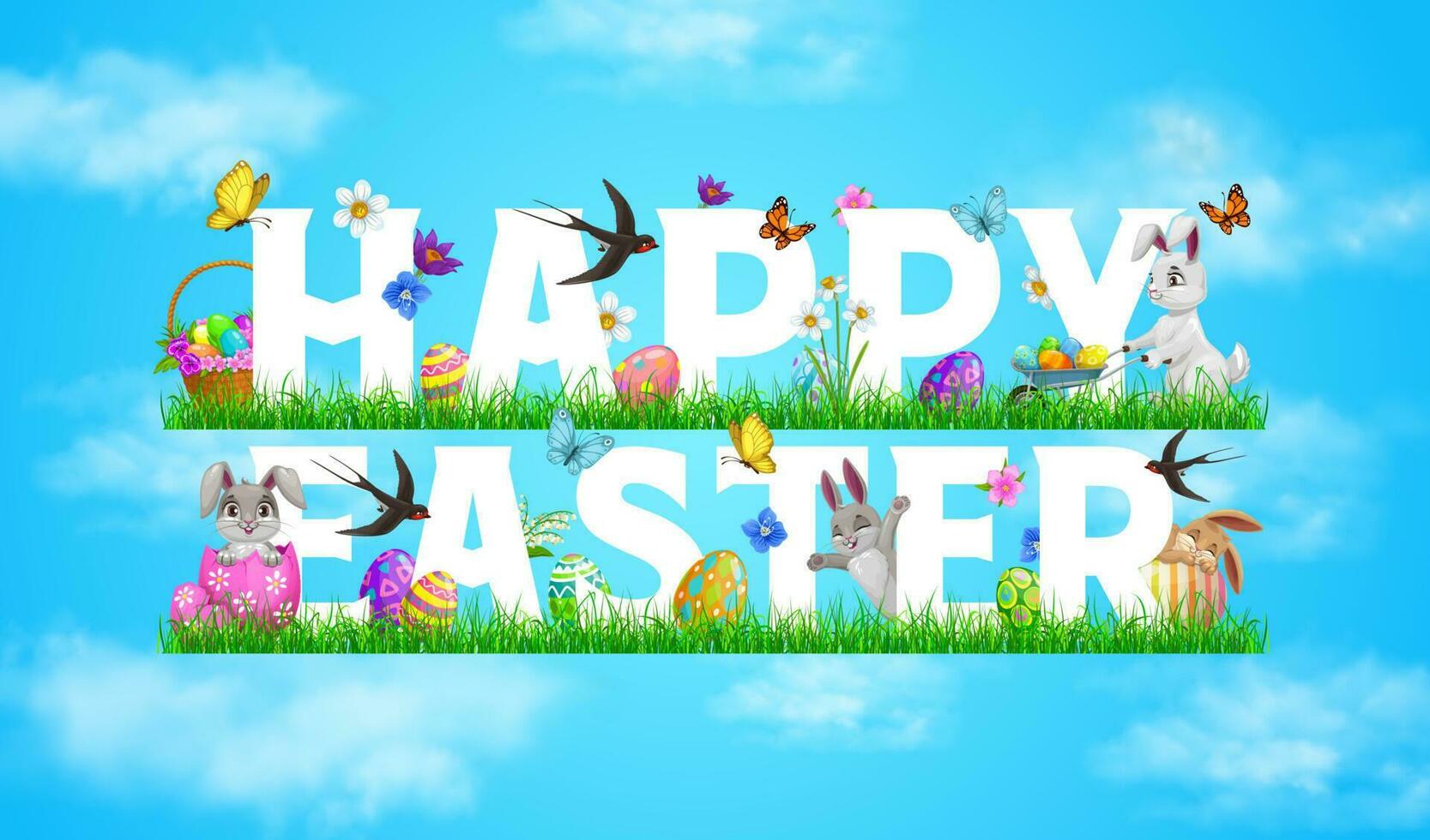 contento Pasqua vacanza vettore bandiera con conigli
