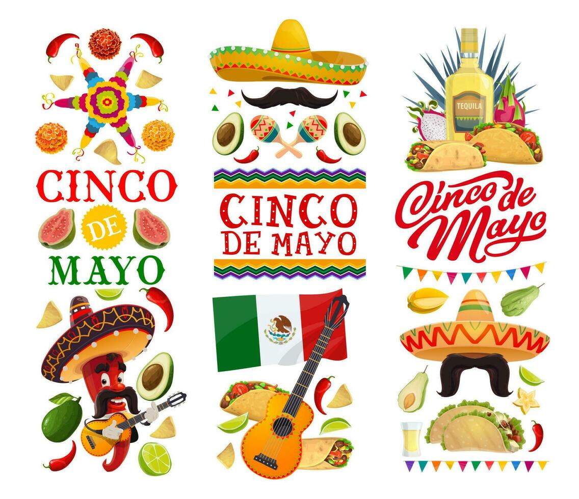 cinco de mayo banner con messicano cibo e peperoncino vettore