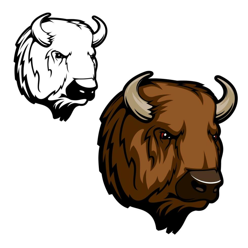 testa di bisonte, bufalo o selvaggio bue Toro animale vettore