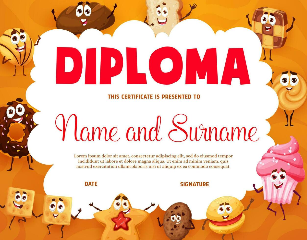 bambini diploma con cartone animato dolce forno dolci vettore