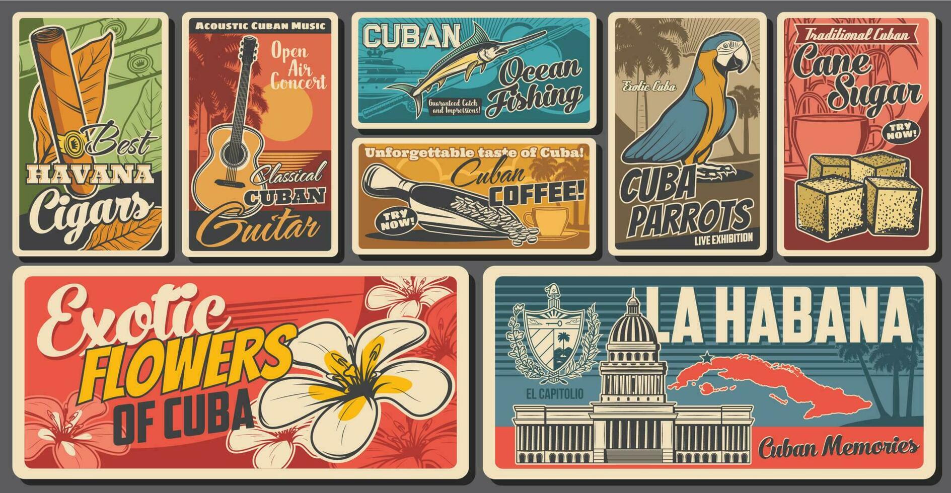 Cuba viaggiare, cultura e punti di riferimento retrò banner vettore