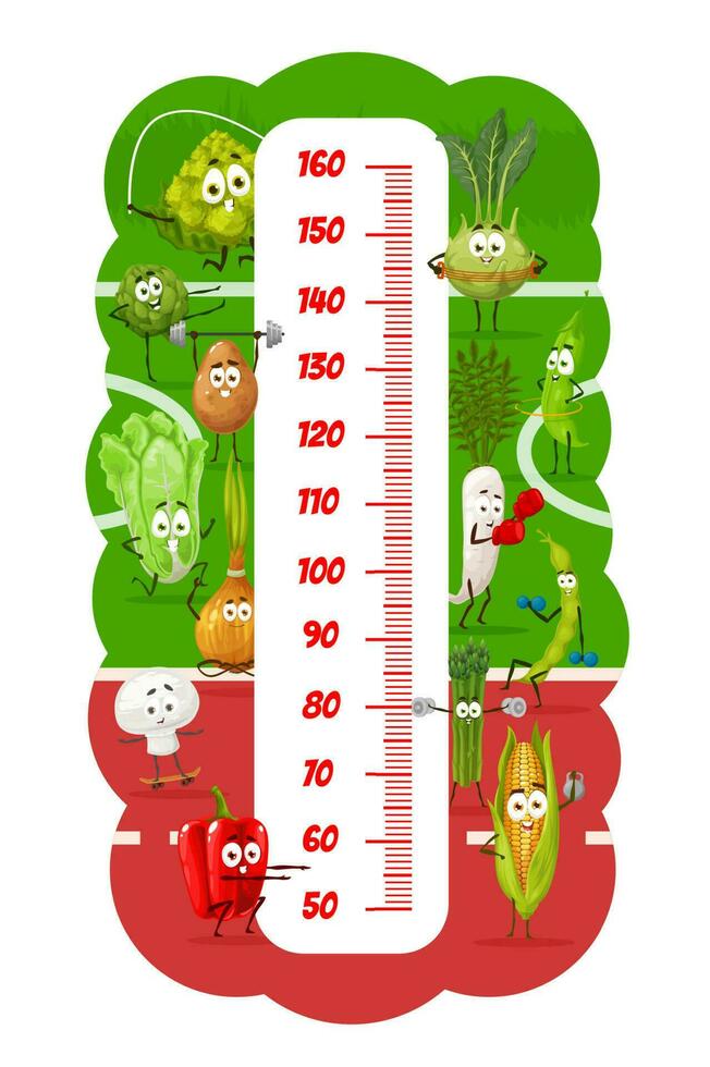 bambini altezza grafico con divertente verdure su fitness vettore